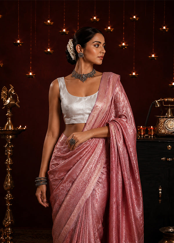 Silver Round Neck Designer Blouse