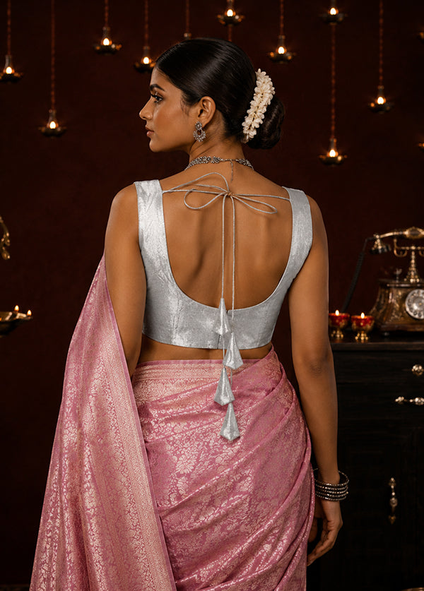 Silver Round Neck Designer Blouse