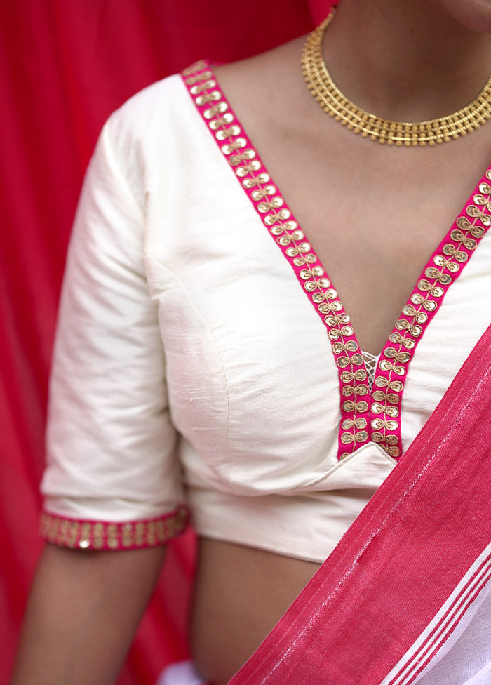 Cream Dupion Silk Designer Blouse - Indian Silk House Agencies