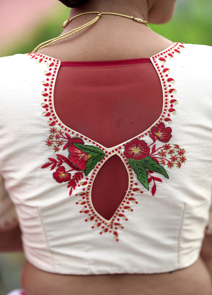 Cream Dupion Silk Designer Blouse - Indian Silk House Agencies