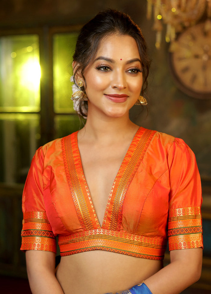 Orange Silk Designer Blouse - Indian Silk House Agencies