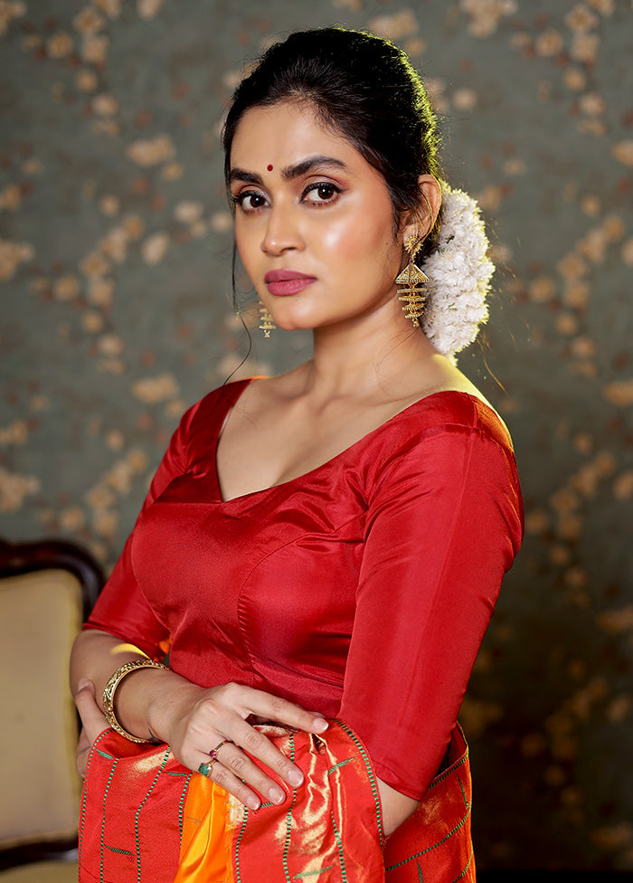 Red Sweetheart Neck Designer Blouse