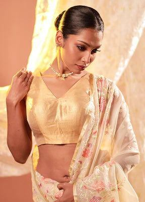 Gold V Neck Designer Blouse