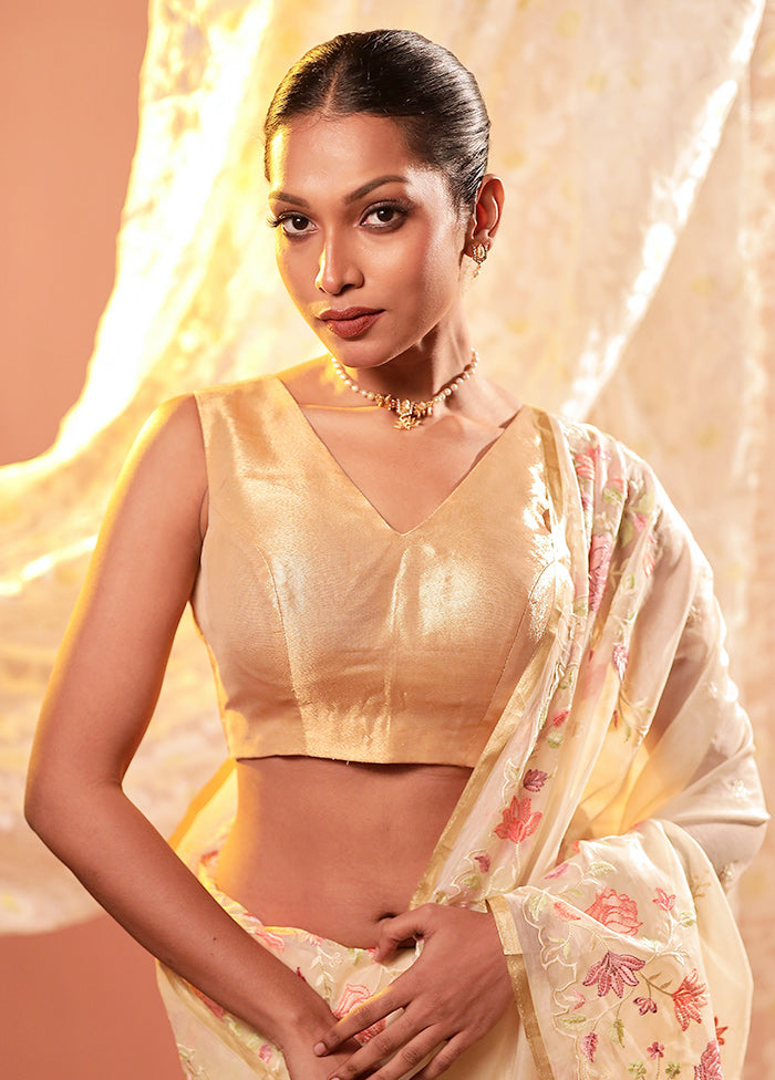 Gold V Neck Designer Blouse