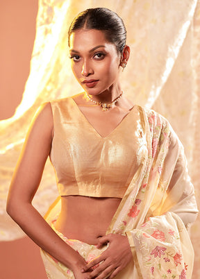 Gold V Neck Designer Blouse