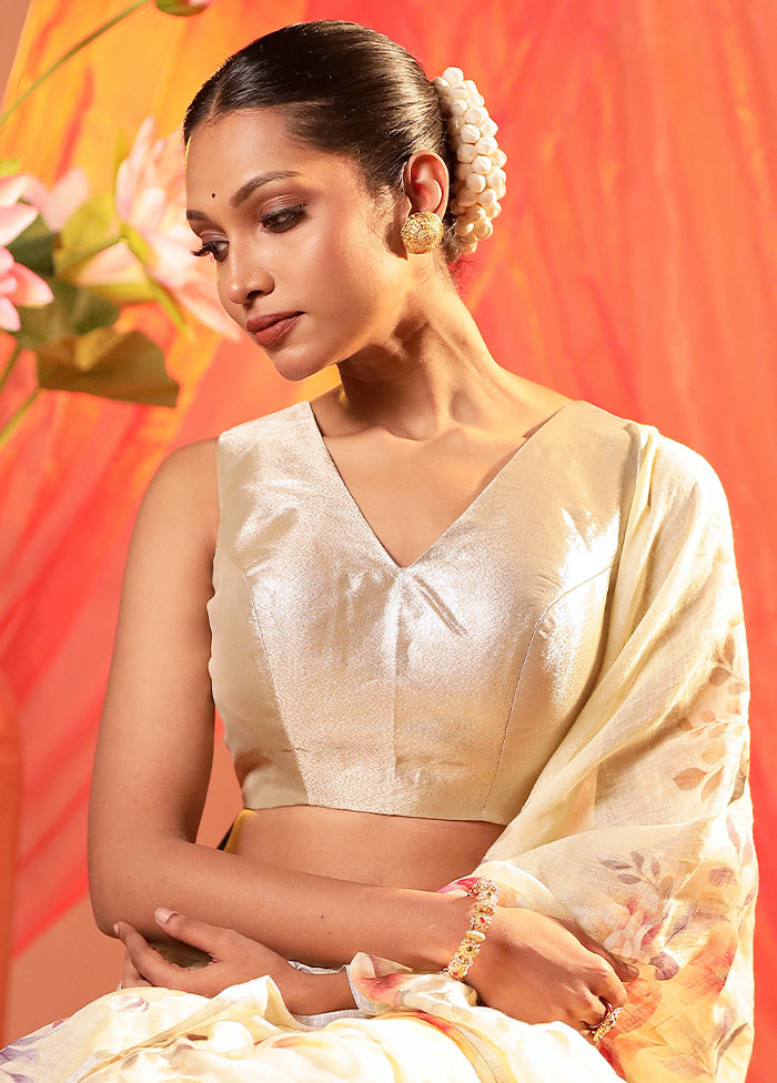 White Gold V Neck Designer Blouse