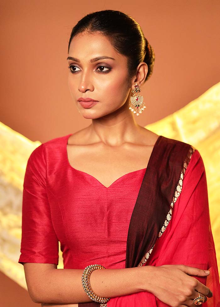 Red Sweetheart Neck Designer Blouse Piece