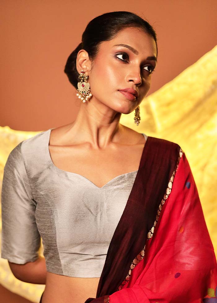 Grey Sweetheart Neck Designer Blouse Piece