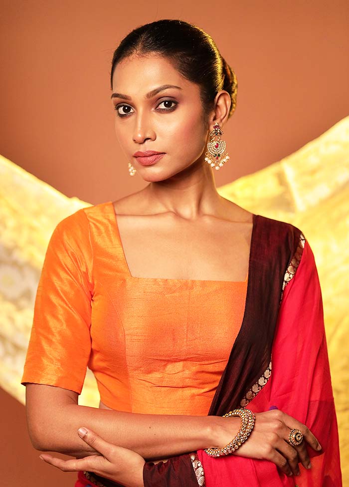 Orange Square Neck Designer Blouse Piece