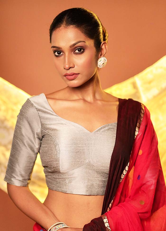 Grey Sweetheart Neck Designer Blouse Piece