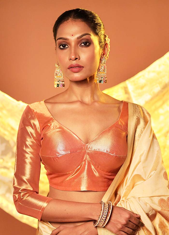 Peach Sweetheart Neck Designer Blouse Piece