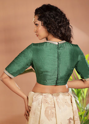 Bottle Green Dola Silk Designer Blouse