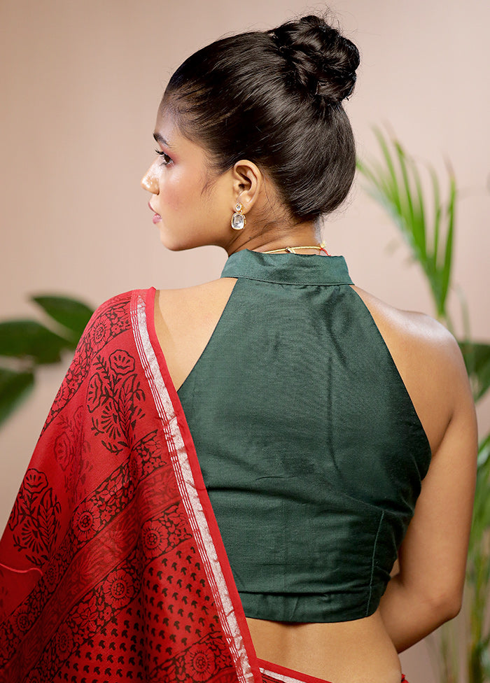 Bottle Green Cotton Silk Designer Blouse