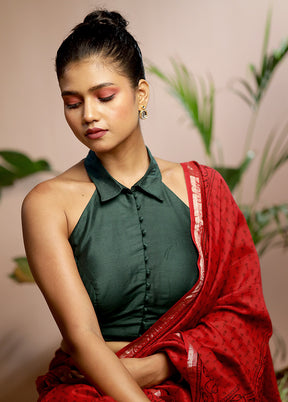 Bottle Green Cotton Silk Designer Blouse