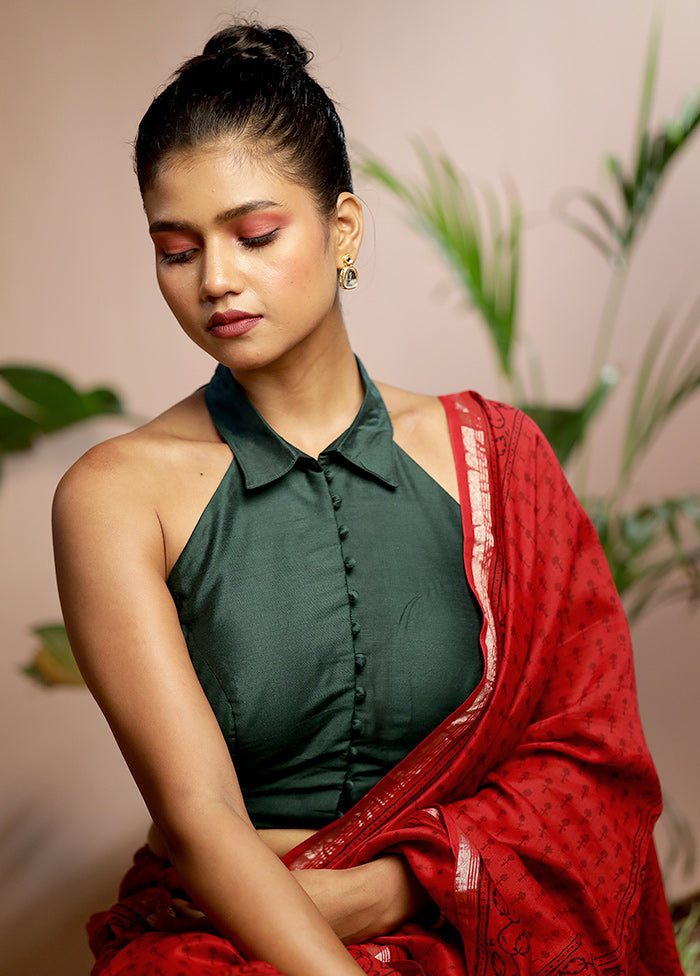 Bottle Green Cotton Silk Designer Blouse