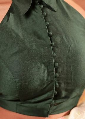 Bottle Green Collar Neck Designer Blouse