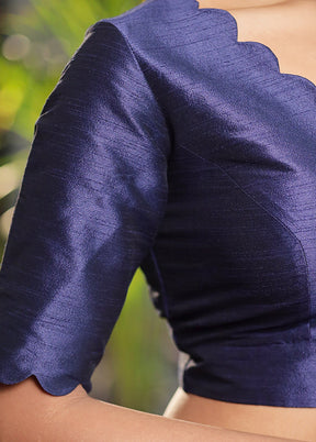 Navy Blue Dupion Silk Designer Blouse