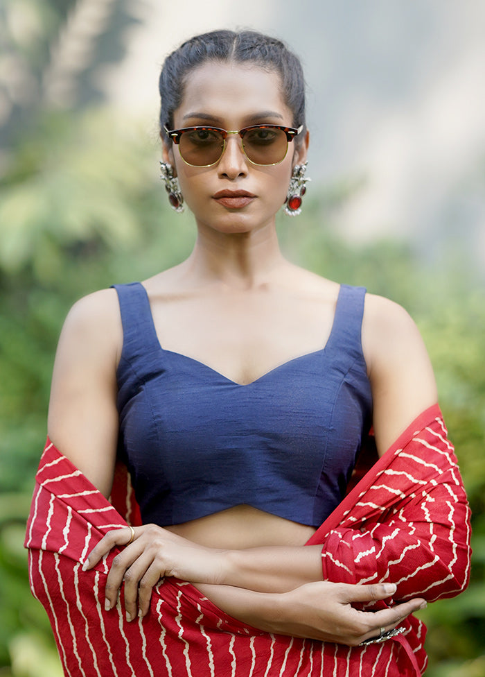 Navy Blue Dupion Silk Designer Blouse