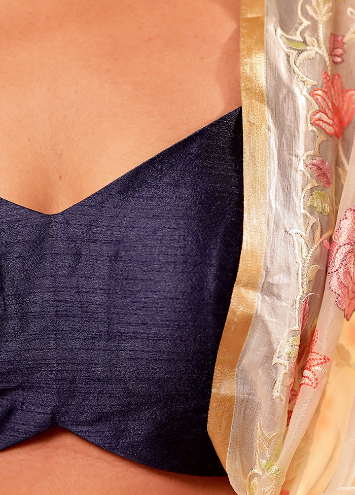 Navy Blue Pentagon Neck Designer Blouse