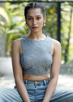 Grey Denim Designer Blouse