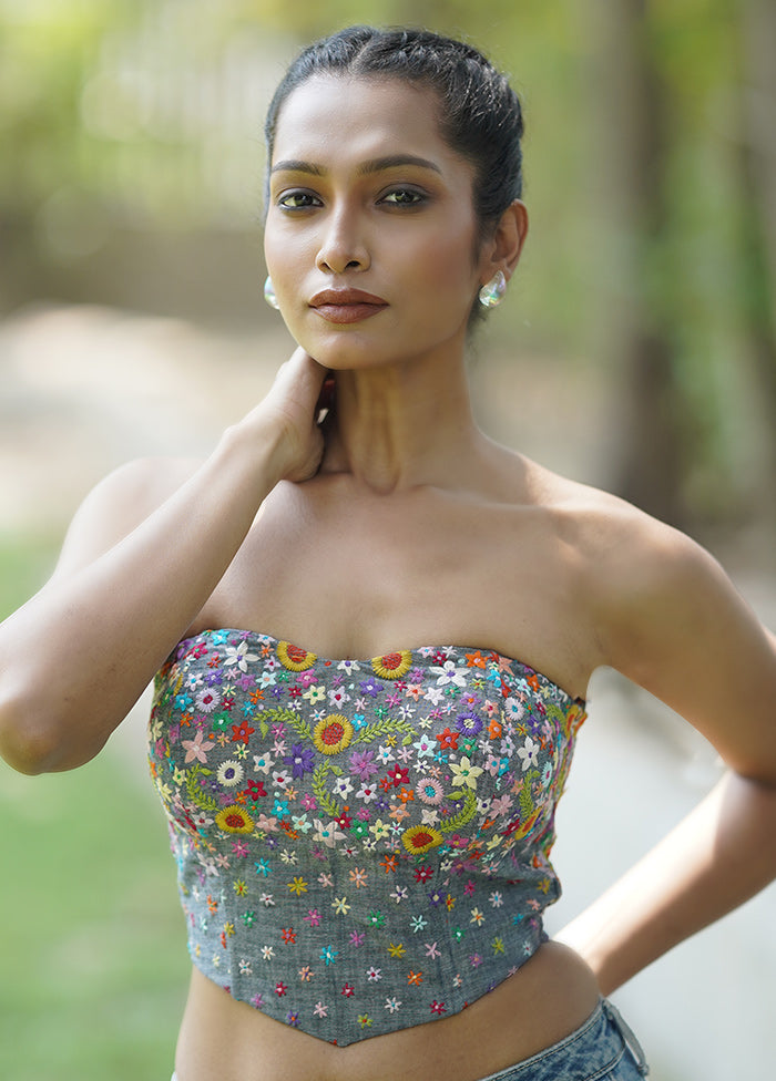 Grey Denim Designer Blouse