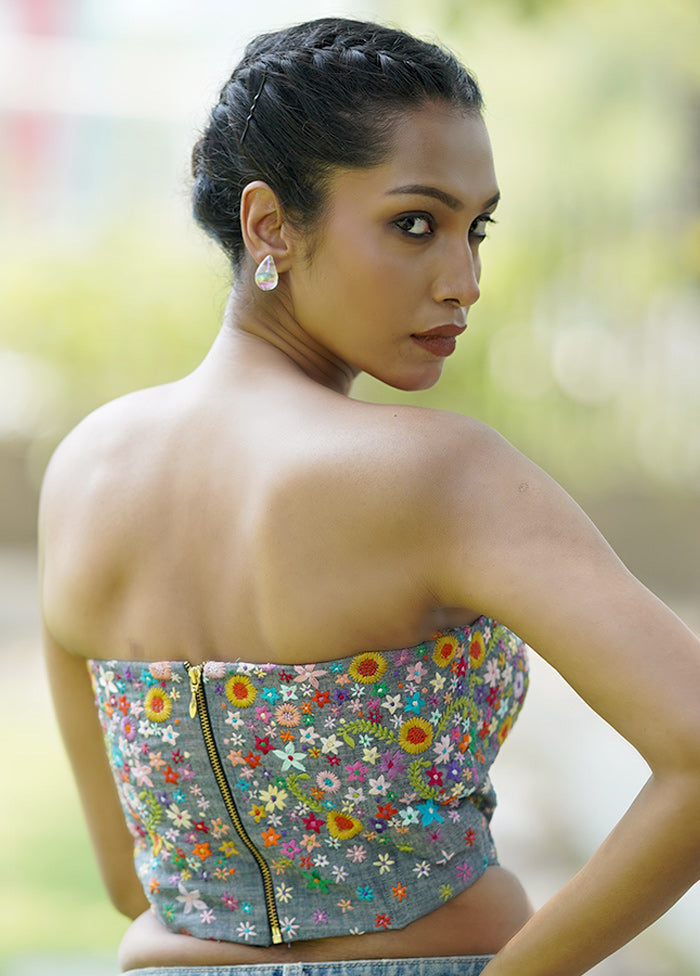 Grey Denim Designer Blouse