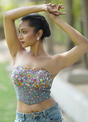 Grey Denim Designer Blouse