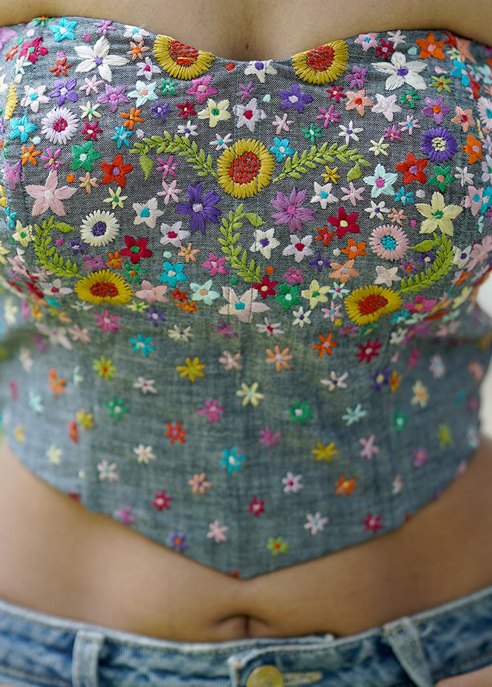 Grey Denim Designer Blouse