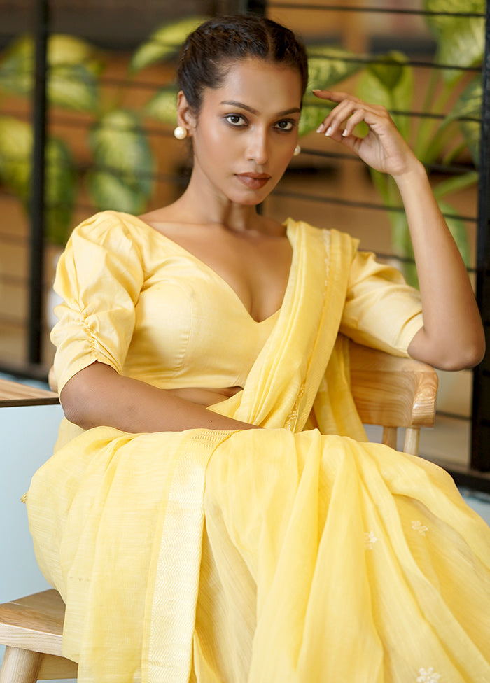 Yellow Cotton Silk Designer Blouse