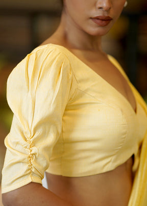 Yellow Cotton Silk Designer Blouse