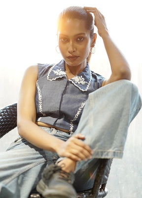 Blue Denim Designer Blouse