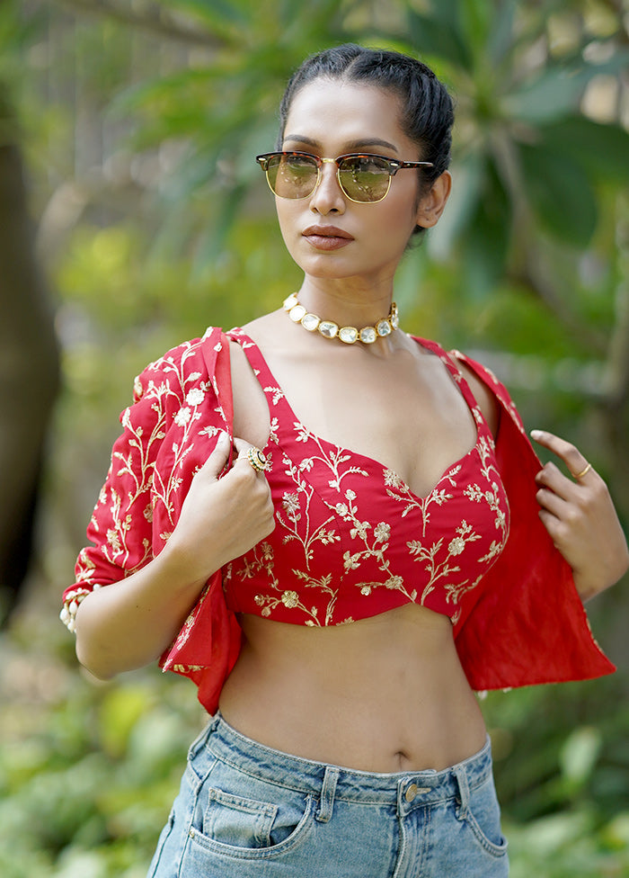 Red Embroidered Designer Blouse
