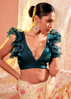 Teal Green V Neck Designer Blouse