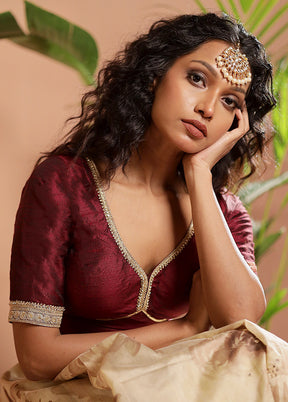 Dark Maroon Silk Designer Blouse