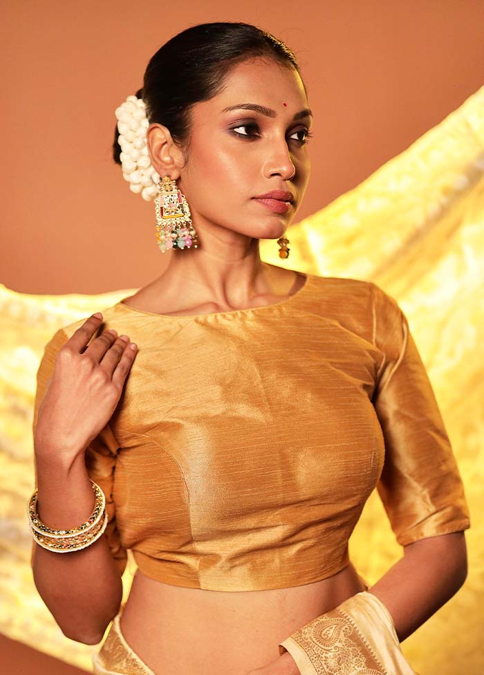 Gold Boat Neck Designer Blouse Piece