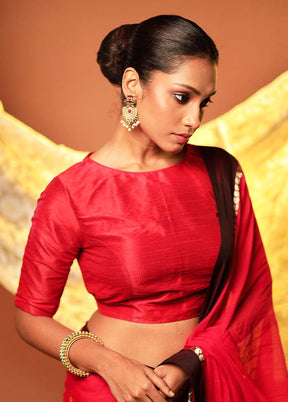 Red Boat Neck Designer Blouse Piece