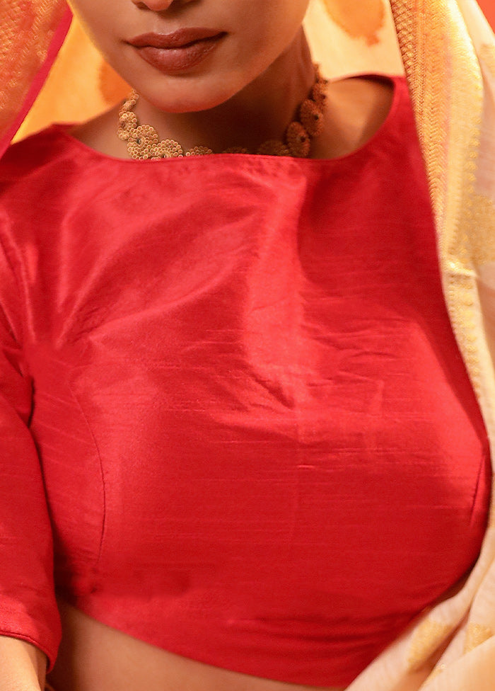 Red Boat Neck Designer Blouse