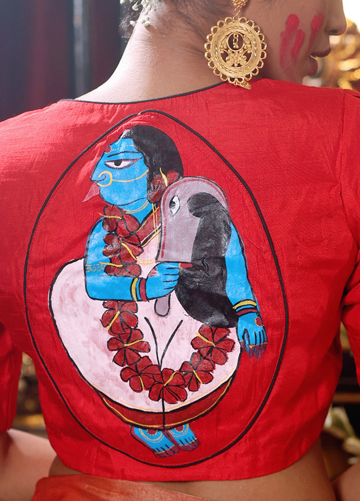 Red High Neck Designer Blouse Piece