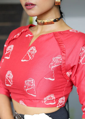 Red Cotton Silk Designer Blouse