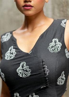 Black Cotton Silk Designer Blouse