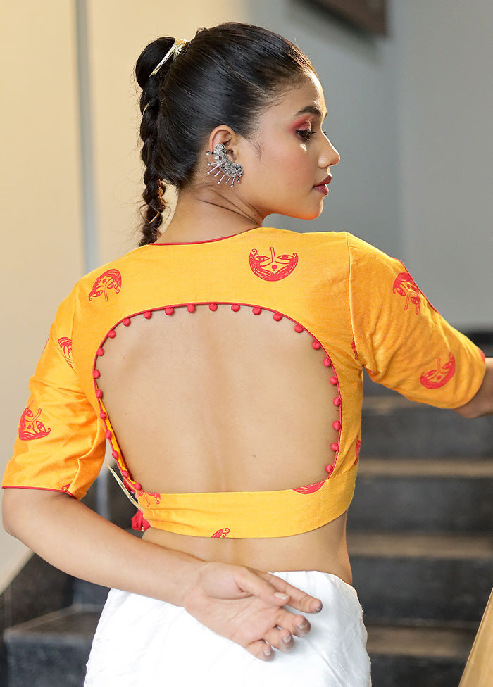 Yellow Cotton Silk Designer Blouse