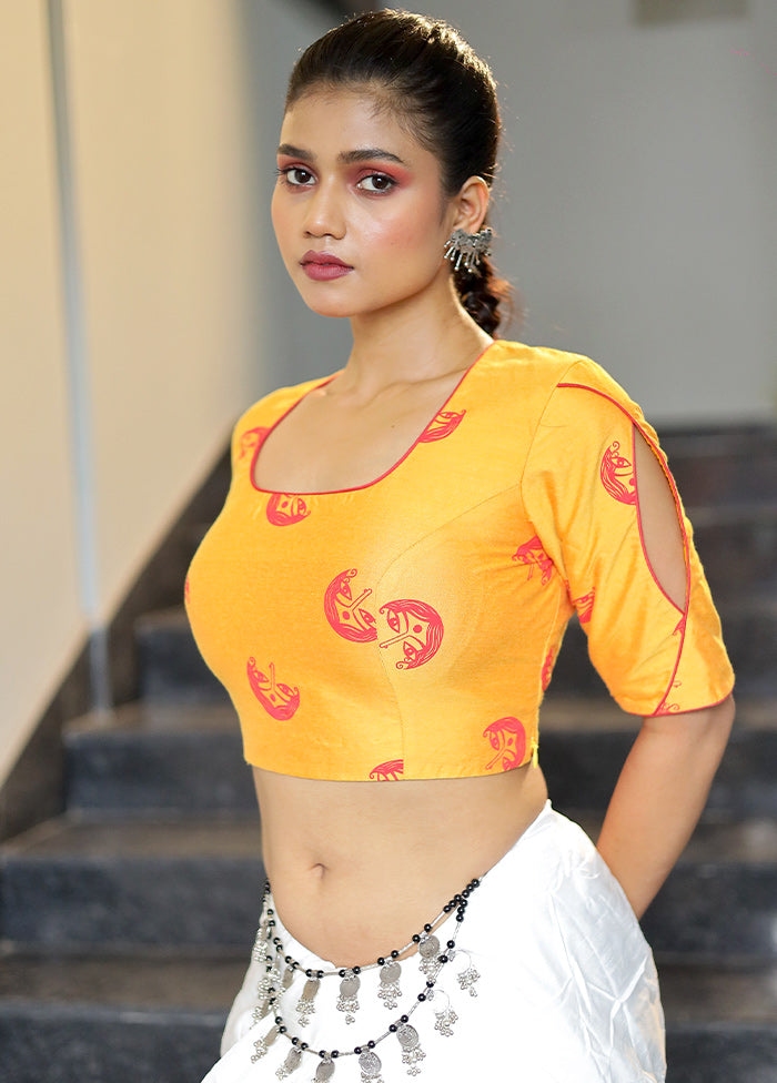 Yellow Cotton Silk Designer Blouse