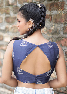 Navy Blue Cotton Silk Designer Blouse