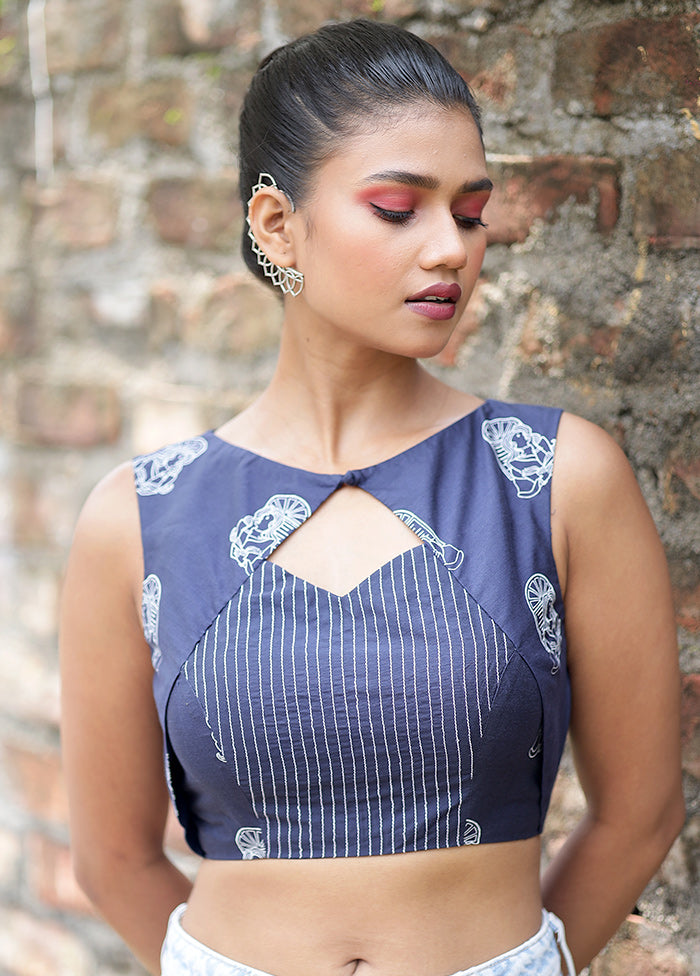 Navy Blue Cotton Silk Designer Blouse