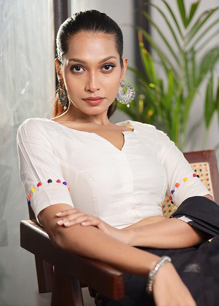 Cream Cotton Silk Designer Blouse