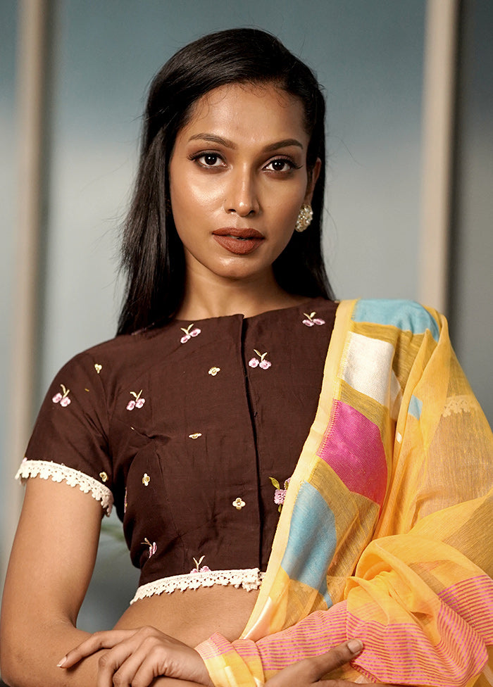 Brown Cotton Designer Blouse