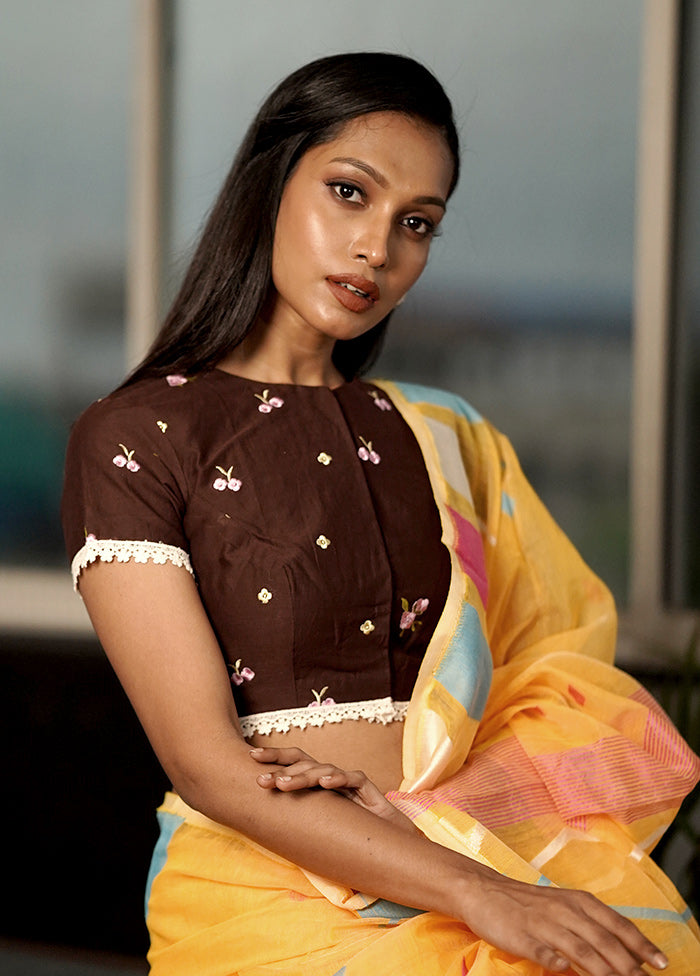 Brown Cotton Designer Blouse