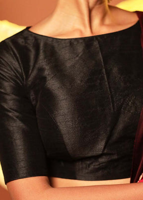 Black Boat Neck Designer Blouse Piece