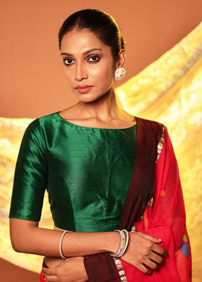 Green Boat Neck Designer Blouse Piece