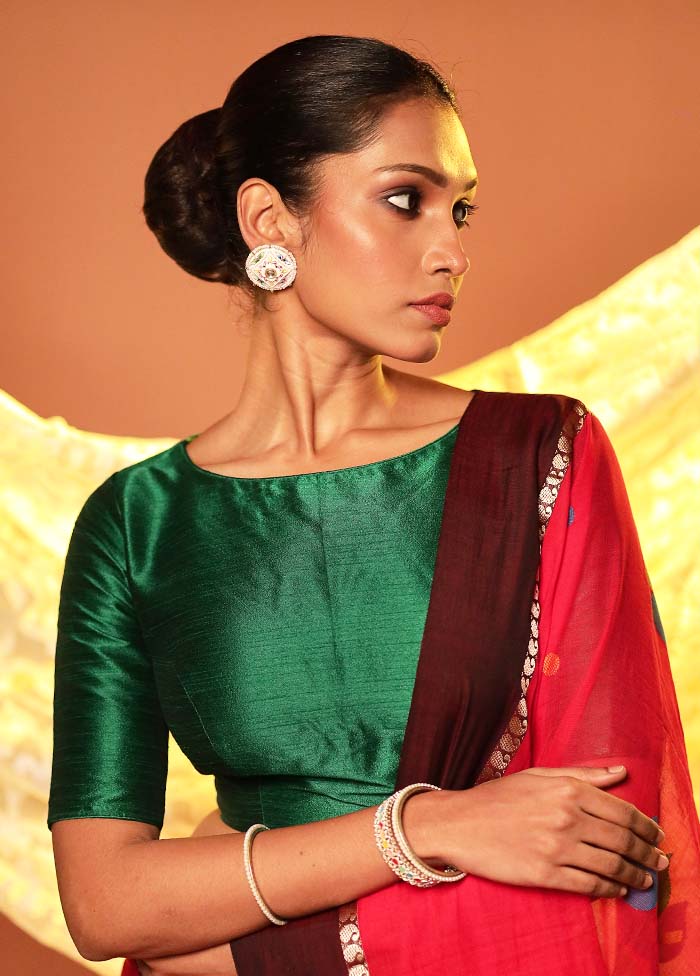 Green Boat Neck Designer Blouse Piece